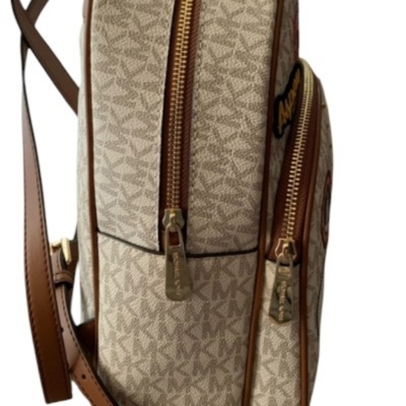 Nwt Michael Kors Medium Abbey Aspen Backpack Vanilla & Brown MK Signature main image 7